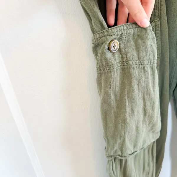 Free People | Feelin Good Cargo‎ Linen-Cotton Blend Wide Leg Joggers in Green - Image 6