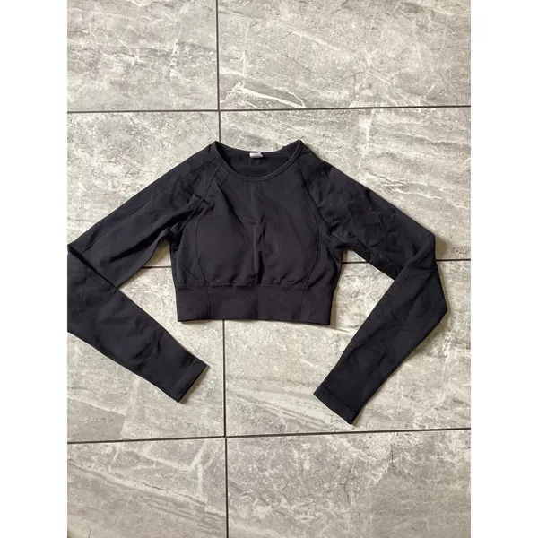 Halara NWOT Womens Black Seamless Long Sleeve Ribbed Crop Top Activewear Size XS - Image 3