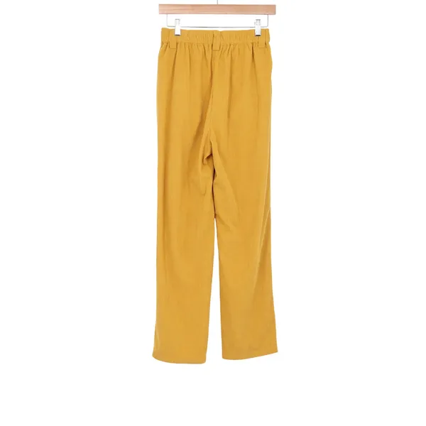 Unbranded Trousers Women's S Corduroy Pleated Mustard Yellow Straight Leg - Image 2