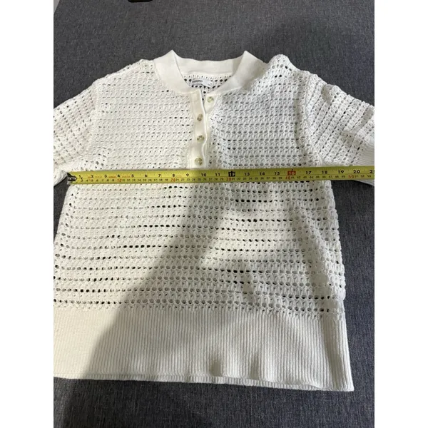 Sonoma Goods For Life White Open-Knit Collared Short Sleeve Pullover Sweater M - Image 8