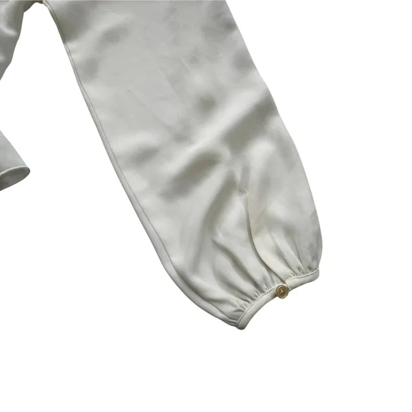 Wilfred Aritzia White Wrap Blouse Womens S Silk Trim Balloon Sleeve Cropped Top - Image 6