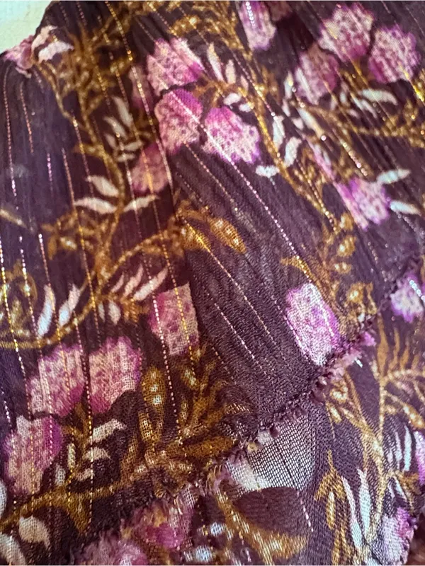 LOFT Women’s Floral Metallic Ruffle Above Knee Dress Purple Medium - Image 6