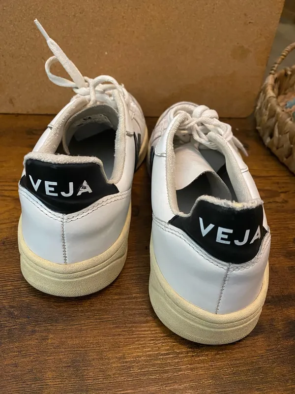 Veja V-10 Leather Sneakers White/Blue, Men's Size 8 - Image 3