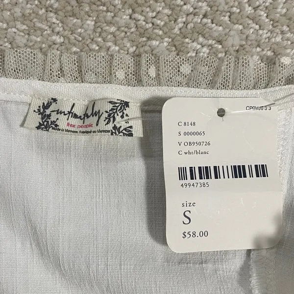 Free People White Lace-Trimmed Tank Size S - Image 6