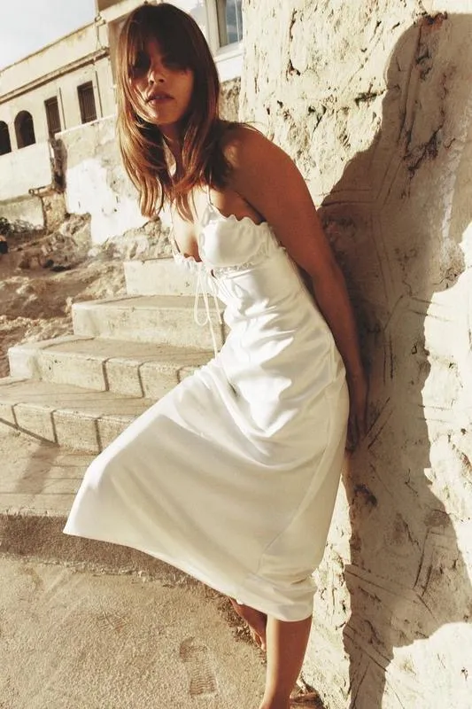 Zara dress white midi ruffled satin lingerie inspired bodycon fitted wedding - Image 11