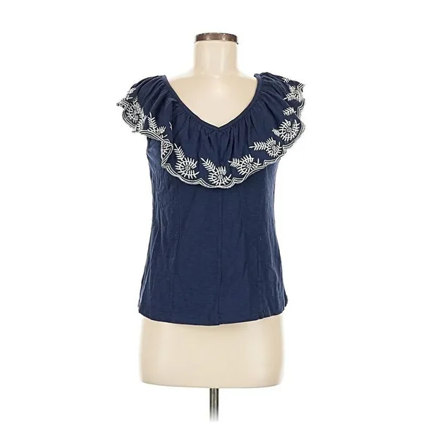 Anthropologie Moulinette Soeurs Embroidered Nautical Navy Sz Medium Top - Image 3