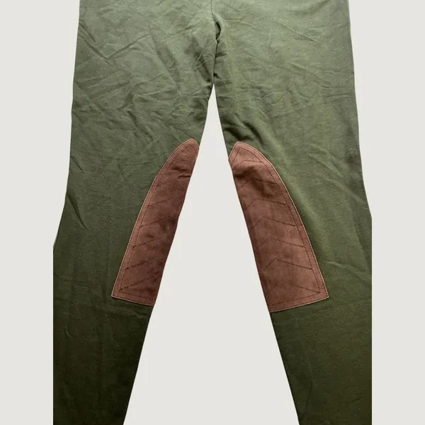 Polo Ralph Lauren Olive Green Equestrian Leggings Brown Knee Patches Size L - Image 2