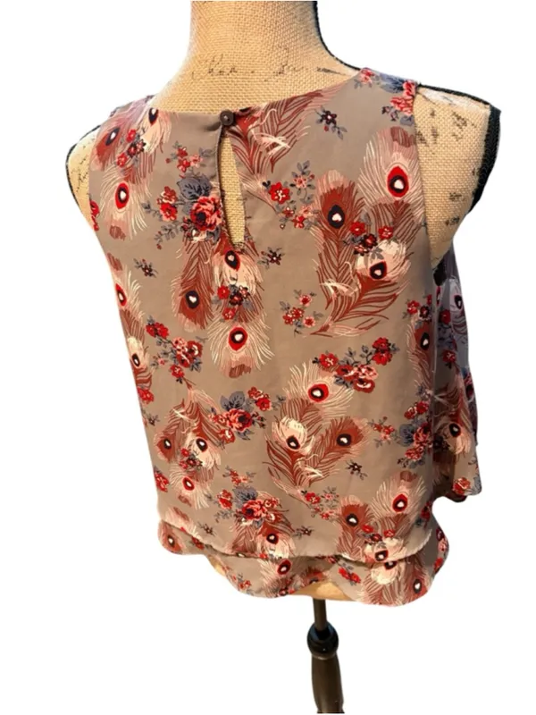 LOFT Outlet Gray Peacock Feather Tank Top Size SP (17” PTP) - Image 5