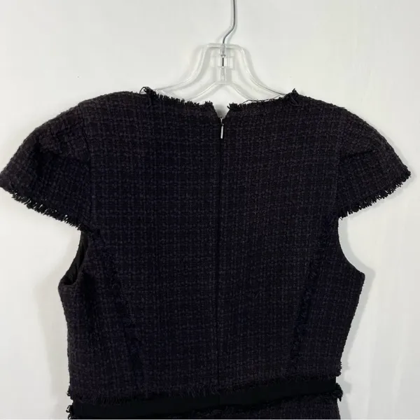 Rebecca Taylor Deep Purple Tiered Tweed Knit Fit & Flare Cap Sleeve Dress Fringe - Image 8