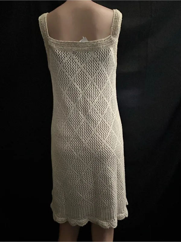 Venus Women’s 2 PC Sleeveless Crochet Knit Slip Dress Cream & Gold MD NWT - Image 2