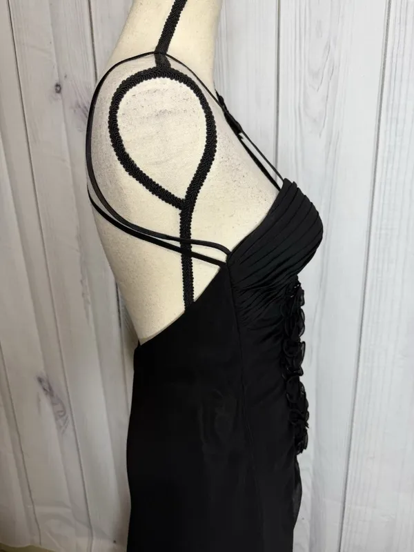 Faviana Couture Size 8 Long Maxi Dress Rosette Pleated Prom Formal Black Vintage - Image 5