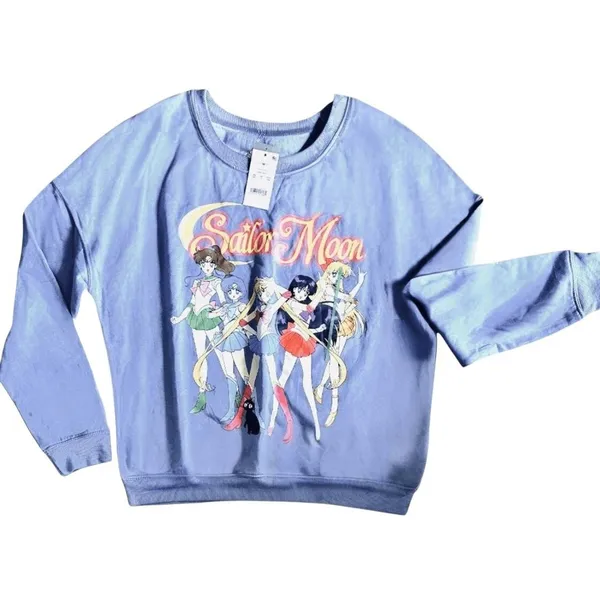 Sailor Moon‎ Sweatshirt Womens Light Blue Graphic Pullover Anime Merch Size M - Image 4