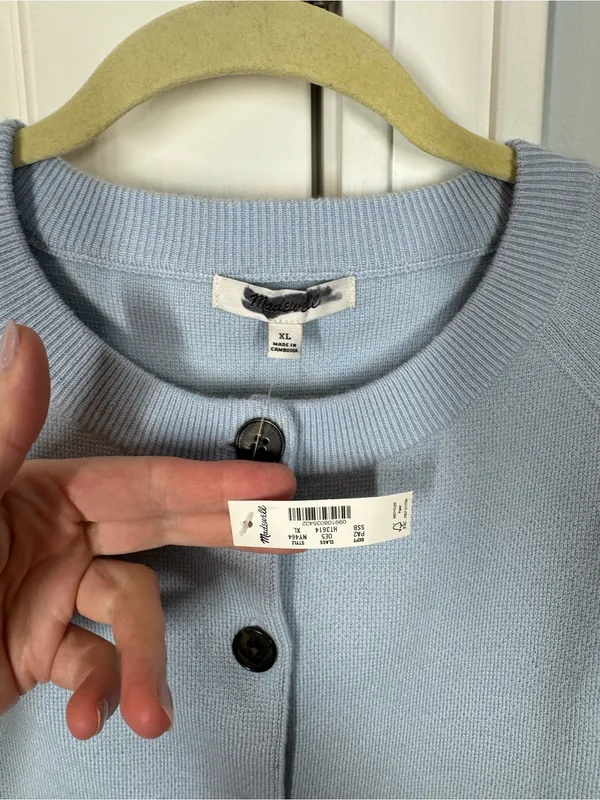 Madewell Raglan-Sleeve Cropped Cardigan in Merino Wool sky blue size xl new - Image 2