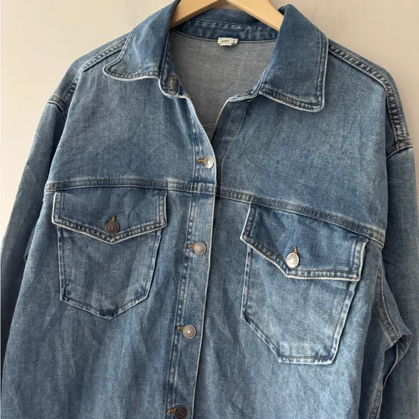 Aerie Dark Wash Denim Shacket Shirt Jacket Oversized - Image 4