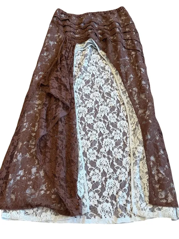 Free People FP One Solene Iced Chocolate High Low Maxi Skirt Stretch Lace NWT - Image 3