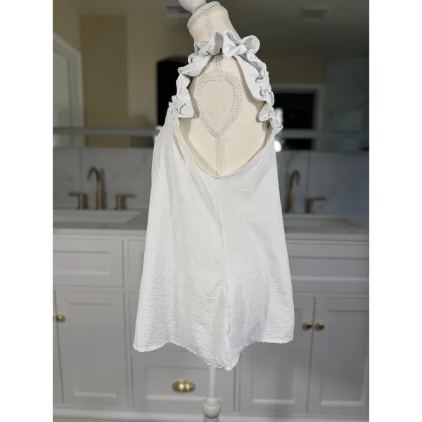Ruffle Strap Tank Top Womens Large White Sleeveless Square Neck Flowy Blouse - Image 10