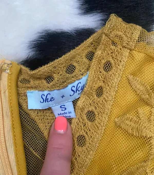 She + Sky Mustard Lace Romper - Image 4