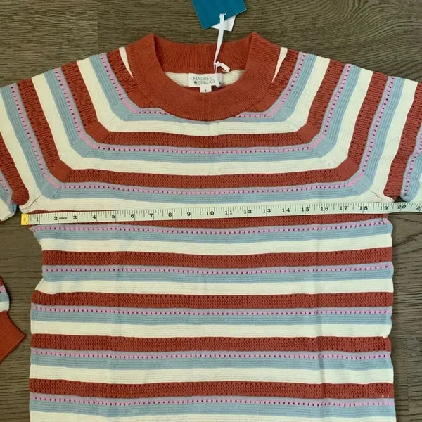 Pastel Stripe Pointelle Lightweight Knit Sweater Coastal Grandma Boho Size M NWT - Image 6