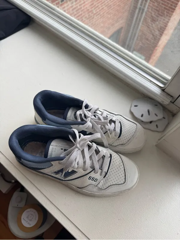 New Balance 550 Women’s White and Navy Leather Sneakers - Image 3