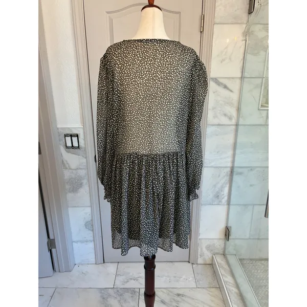 Zara Womens Green Cream Polka Dot Smocked‎ V-Neck Mini Dress L - Image 10