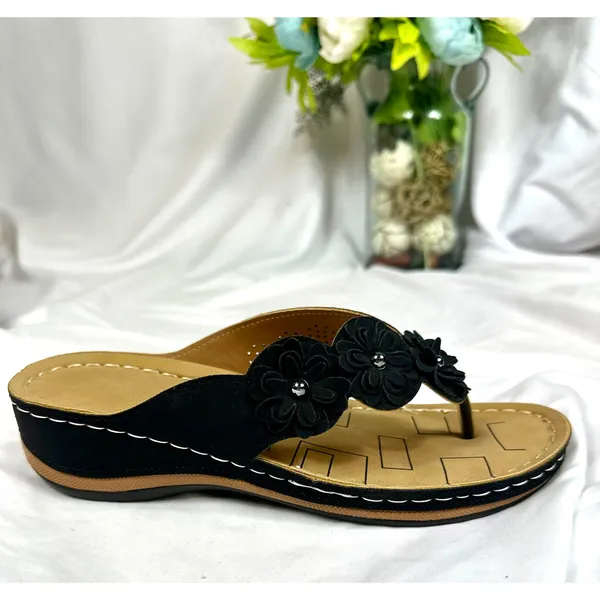 Lightweight Low Wedge Thong Sandals Black 10 - Image 10