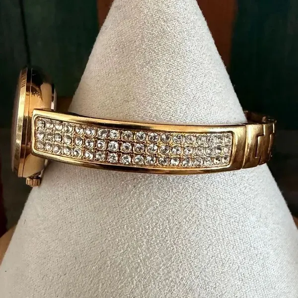 Anne Klein AK Gold Tone Watch Mother of Pearl Dial Crystal Accents Water Resist - Image 7