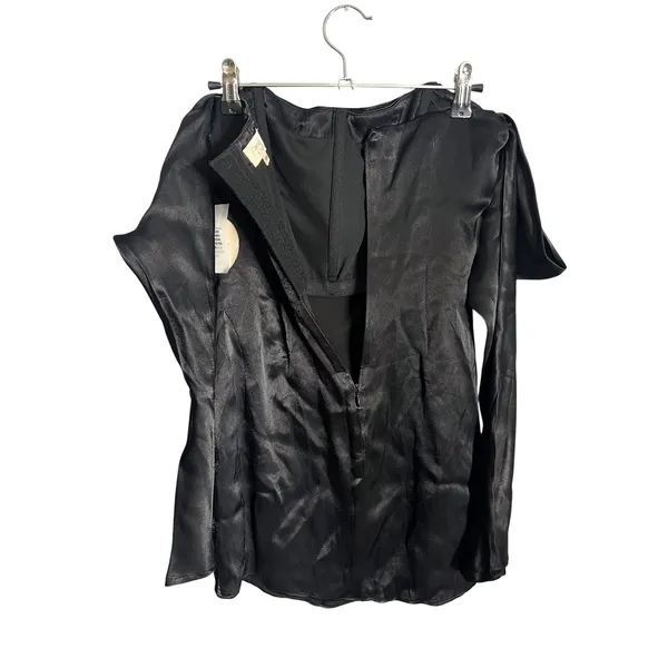 CAMILA COELHO Charlie Black Satin Off Shoulder Mini Dress Size XXS - Image 11