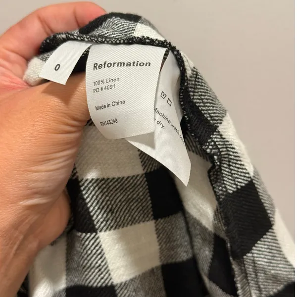 Reformation Hattie Off Shoulder Linen Midi Dress US 0 Gingham Europe Vacation‎ - Image 10