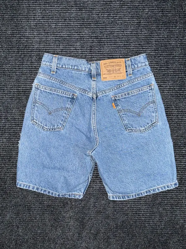 VTG 90s Levi’s 550 Relaxed Denim Shorts Orange Tab Distressed 26 (tag 28) Jorts - Image 2