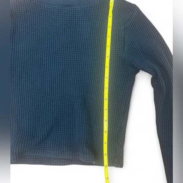 Aerie Black Fitted Cropped Waffle Knit Mock Neck Long Sleeve Top – Size Small - Image 4