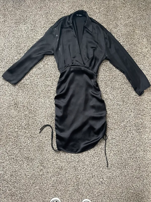 Zara Black Satin Effect Mini Dress - Image 2