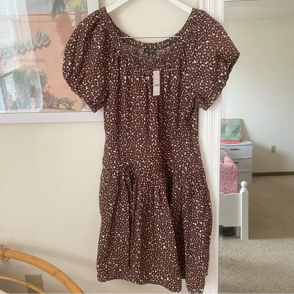 J. Crew Drop-waist cotton poplin mini dress in mocha floral Size 10 New - Image 6
