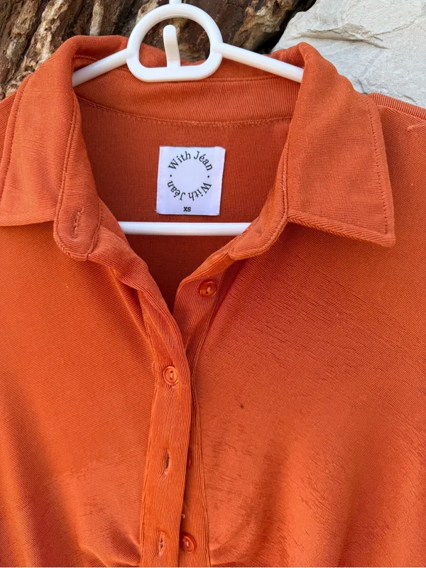With Jean Orange Ruched Button-Front Dress - Image 9