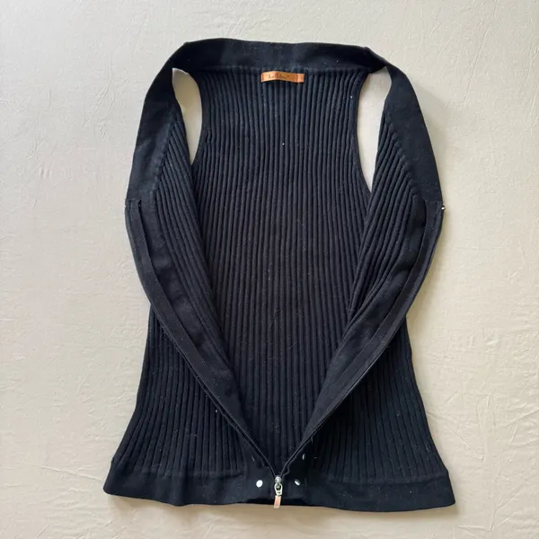 Beldini Vintage Y2K Studded Zip Front Sleeveless Knit Top - Image 3