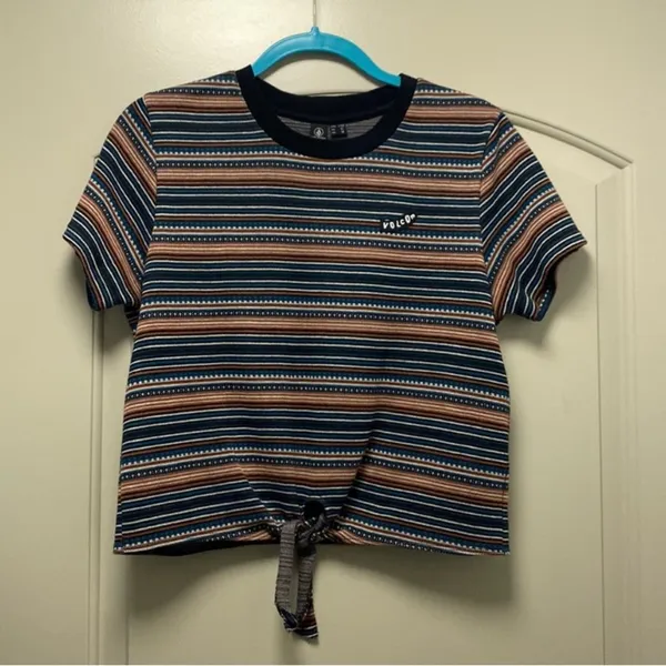 Volcom striped short sleeve center tie crew neck top - Image 2