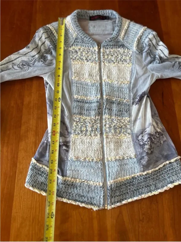 Vintage Y2K mesh knit jacket Lulu H Paris blue and cream Size XS/S - Image 10