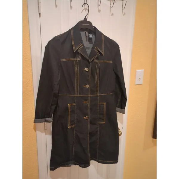 BISOU BISOU Women Large Button Front Denim Jacket Dress Size L - Image 2