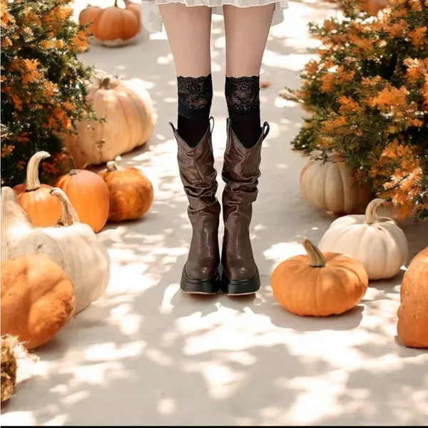 Cozy Black Lace Knee High Socks‎ Soft Warm Over the Knee Long Sleeve Stockings - Image 12