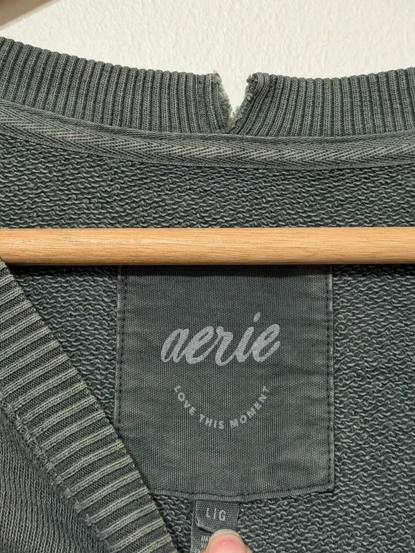 Aerie The Chill Crew Sweatshirt Size Large Green Pullover Sweater Oversized - Image 3