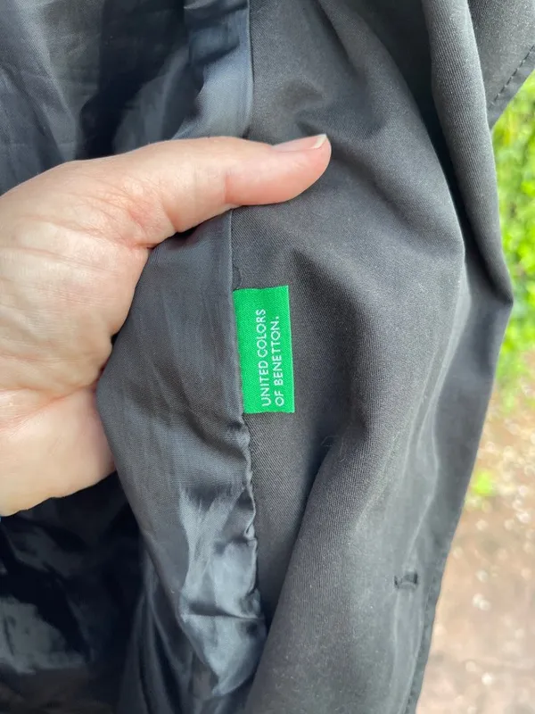 Y2K United Colors of Benetton Black Trench Coat M Minimalist Belted Jacket - Image 6