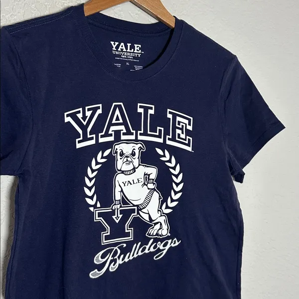 Yale University Navy Blue T-Shirt Handsome Dan Bulldogs Embroidered Crop College - Image 2