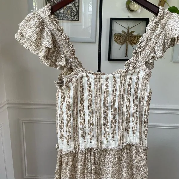 Sim & Sam Smocked Top Jumpsuit Natural Ivory Calico S - Image 8