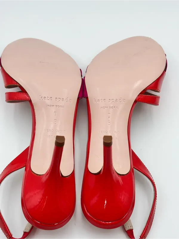 Kate Spade Red & Pink Patent Leather Suede Strappy High Heel Sandals Size 7 - Image 7