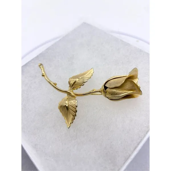 Vintage Gold Plated Rose Brooch Detailed Stem with Two Leaves 1960s Vintage Broo - Image 3