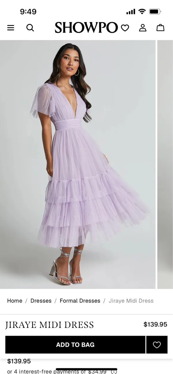 New Showpo Jiraye Midi Dress Flutter Sleeve Tuelle Plunge Dress Size Large - Image 3
