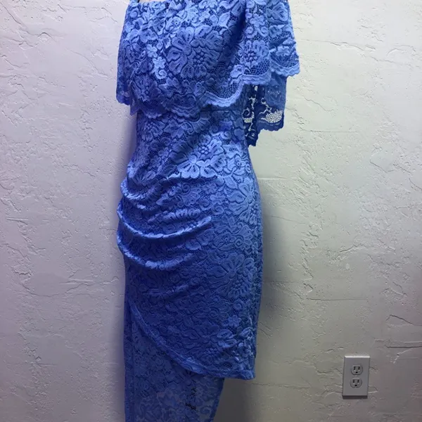 VENUS •Med• Blue • Asymmetrical•Lace•Off Shoulder Dress• Mother of the Bride - Image 4