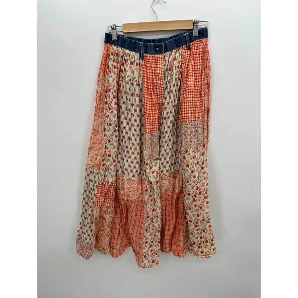Patchwork Floral Gingham Maxi Skirt Sz XS Festival Country Boho Cottagecore - Image 2