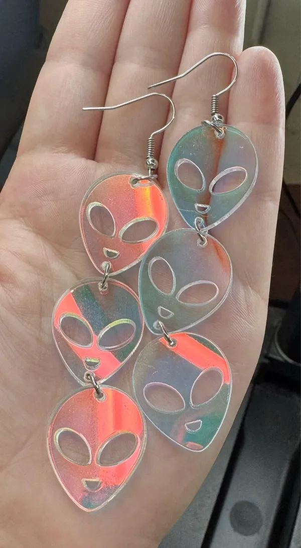 Iridescent Long Dangle Alien Earrings Multiple - Image 2