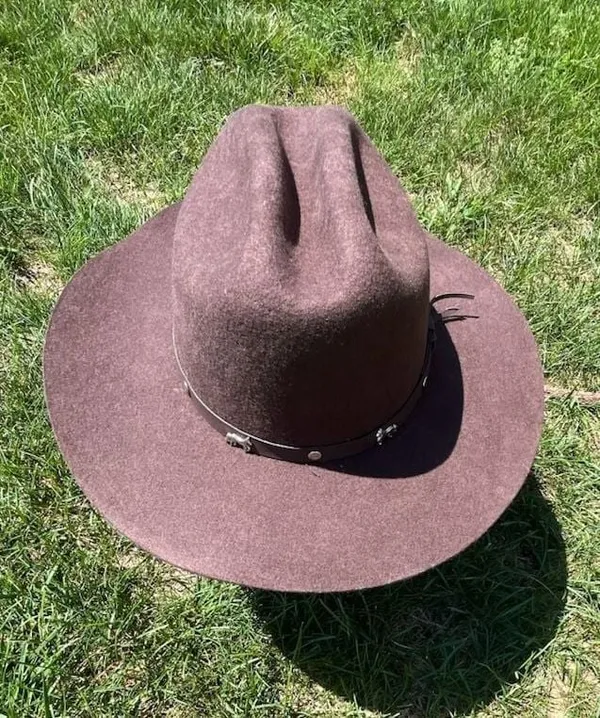 Brown Wool Western Fedora Cowboy Hat with Studded Belt - Image 8