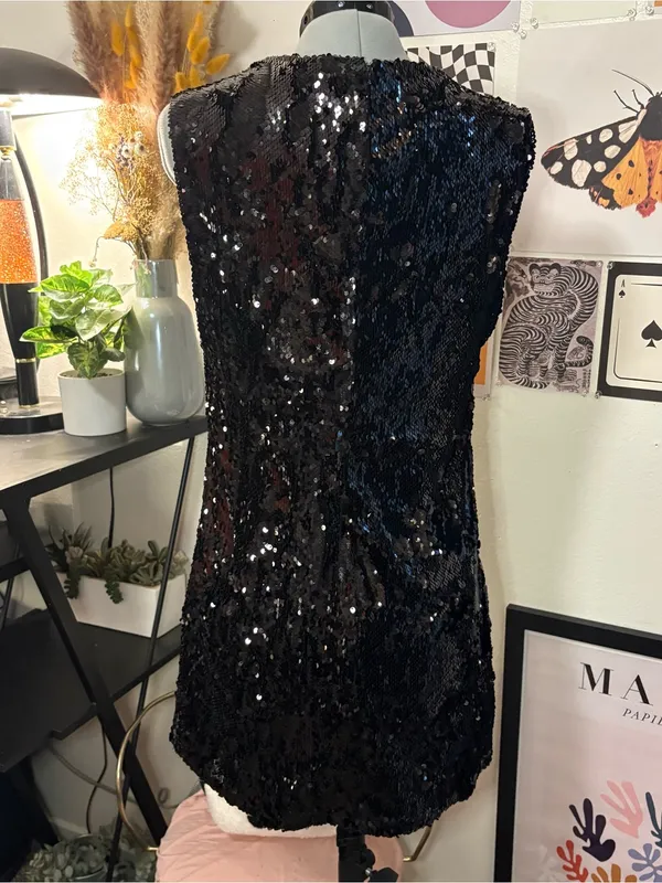 Forever 21 Black Sequin Mini Shift Dress Size Large - Image 6